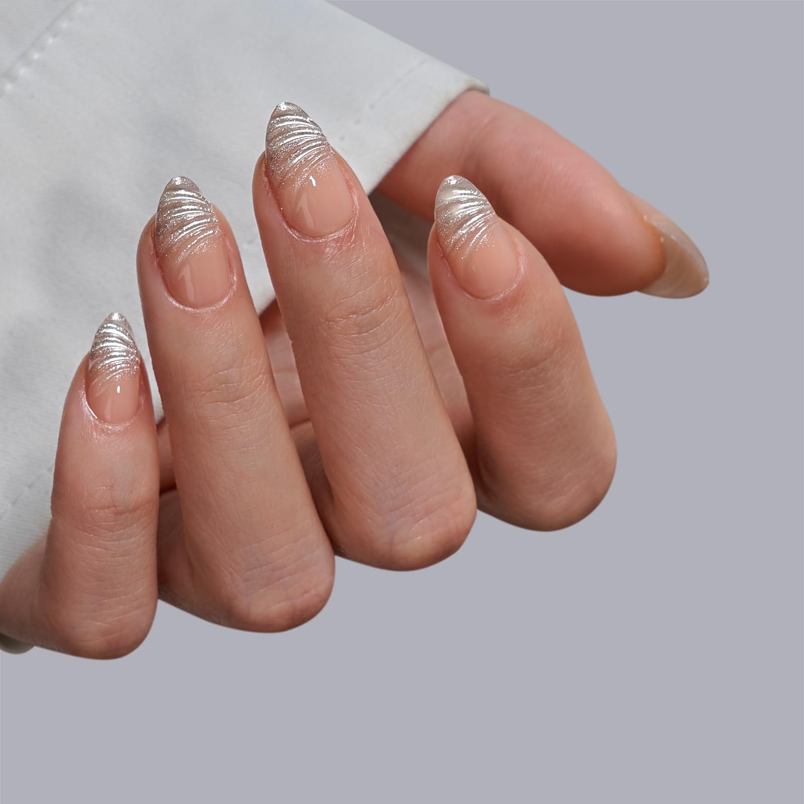 BTArtbox almond-shape nails close-up demonstrates natural-feeling fit that moves with your hands