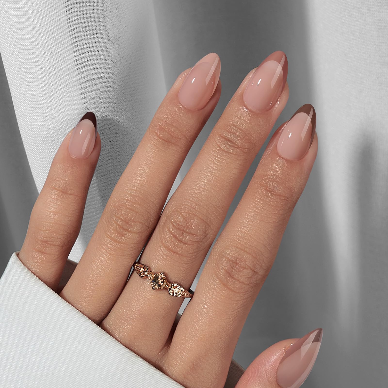 BTArtbox French Tip press-on nails in almond shape for daily wear
