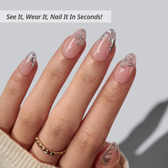 BTArtbox Frost Glam almond nails kit shows 32-piece set for salon-like DIY manicure