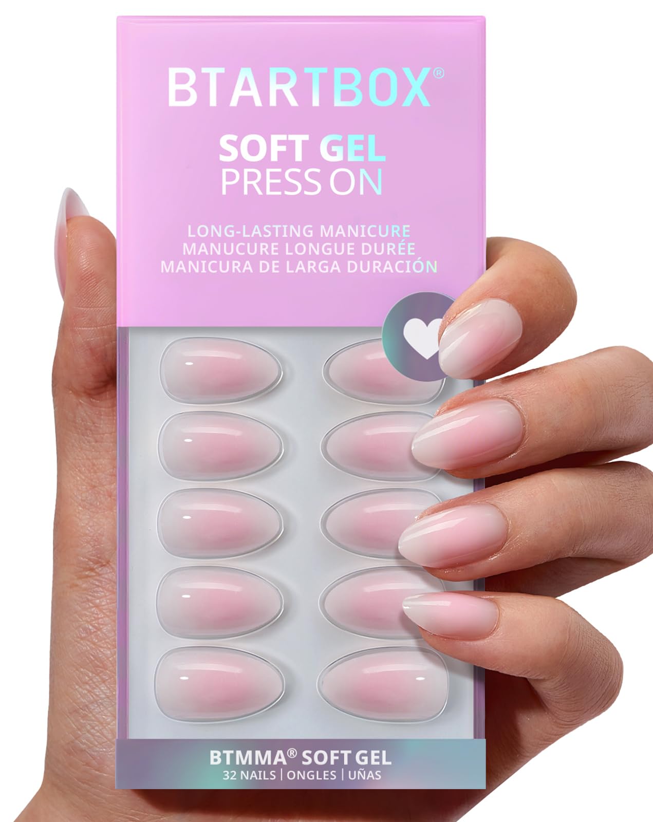 BTArtbox Love Letter pink ombre nails closeup for natural-looking wear