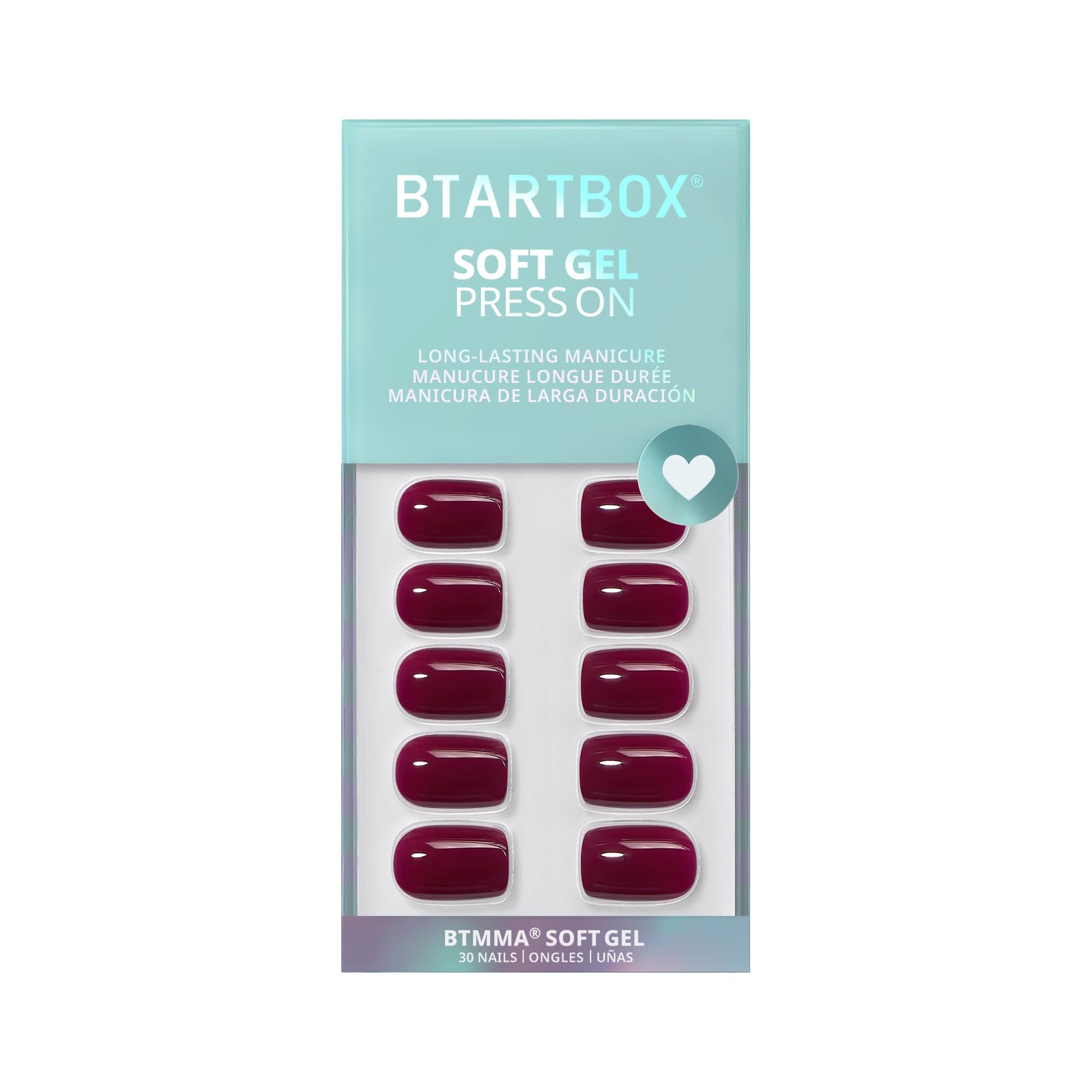 BTArtbox plum red nails on hand with chip-free shine