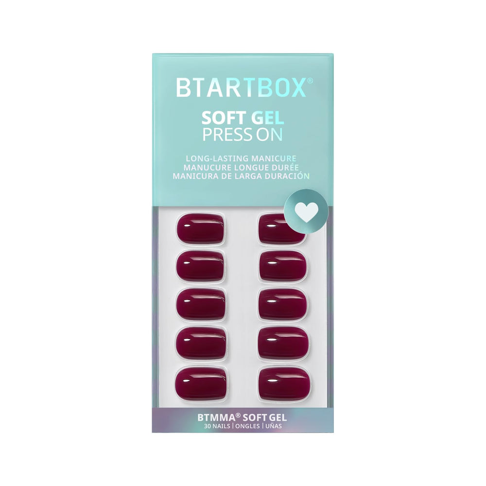 BTArtbox plum red nails on hand with chip-free shine