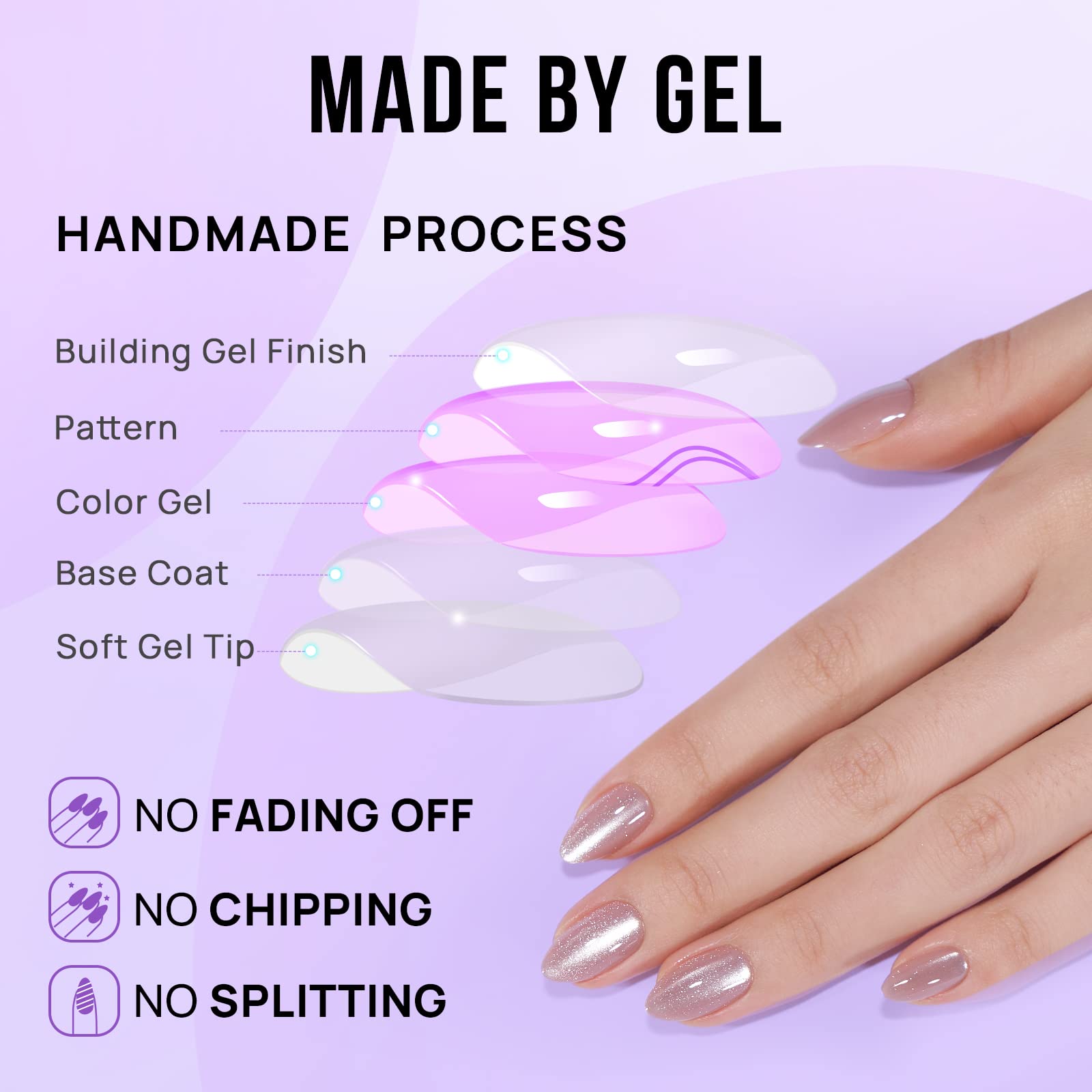 BTArtbox press-on nails almond application steps closeup illustrates quick at-home manicure