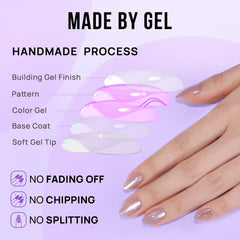BTArtbox press-on nails almond application steps closeup illustrates quick at-home manicure