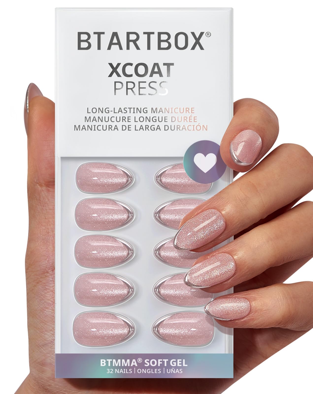 BTArtbox press-on nails Almond Blush Icicle ready to apply for instant chic manicure