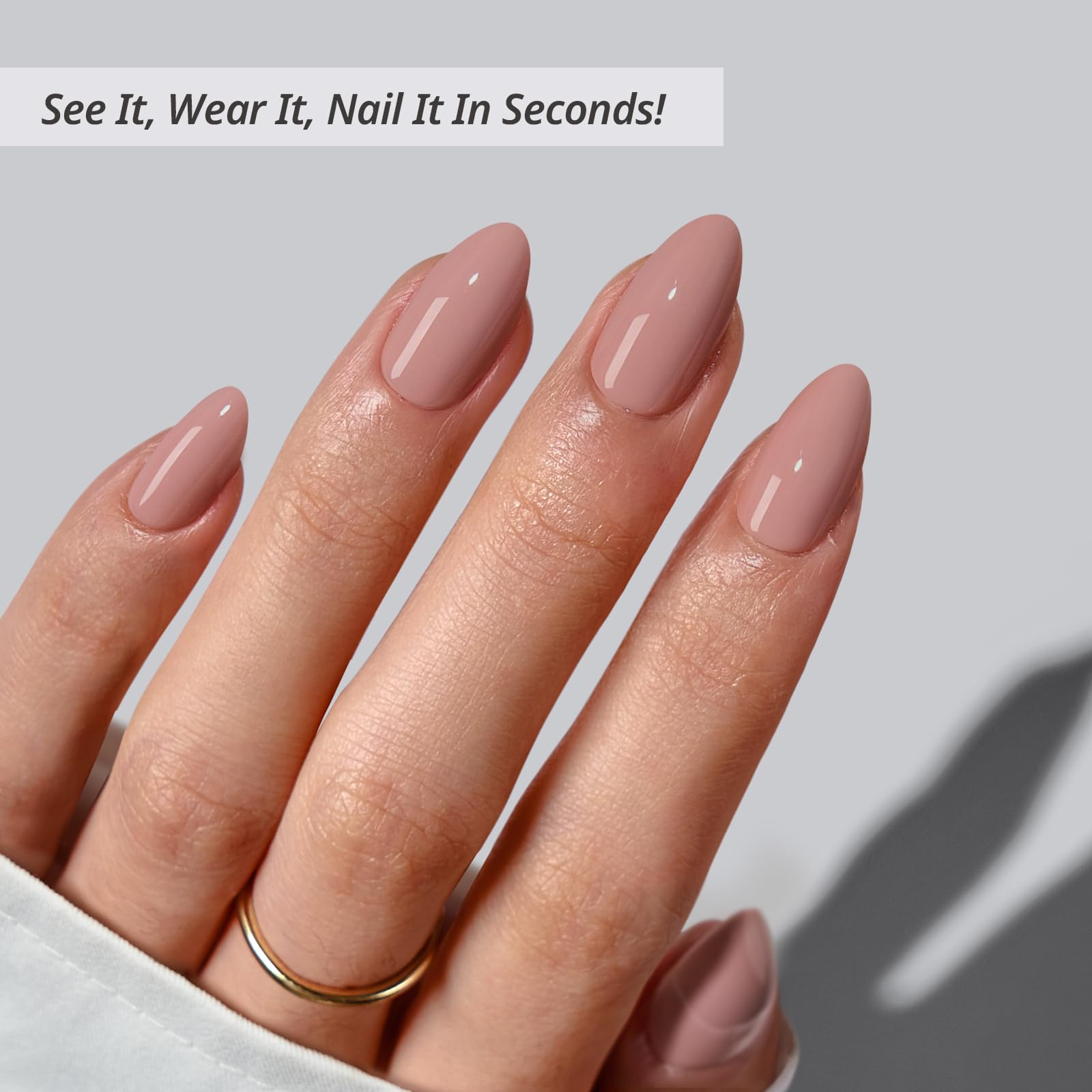 BTArtbox Almond nails on hand featuring short fall style for daily comfortable wear.