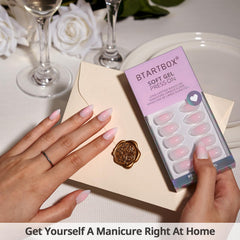 BTArtbox press-on nails kit contents showing 32 nails and accessories
