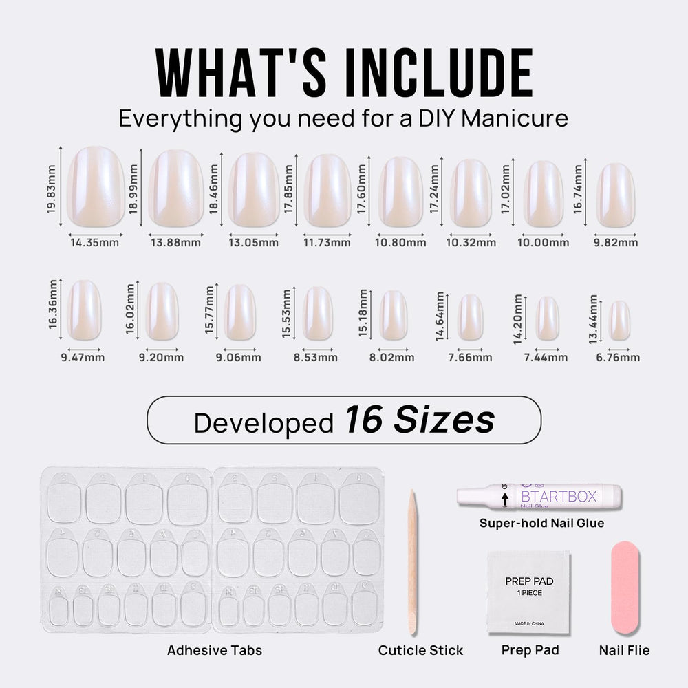 BTArtbox kit includes glue, tabs, file, cuticle stick for quick application.