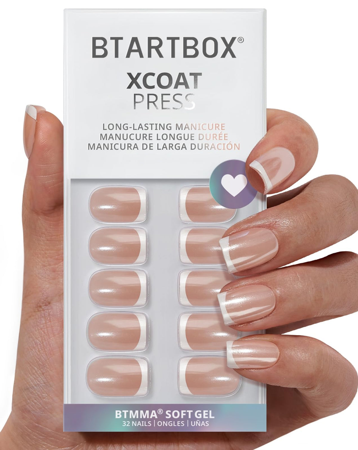 BTArtbox press on nails short chrome French tip closeup demonstrates durable, salon-like finish for long wear.