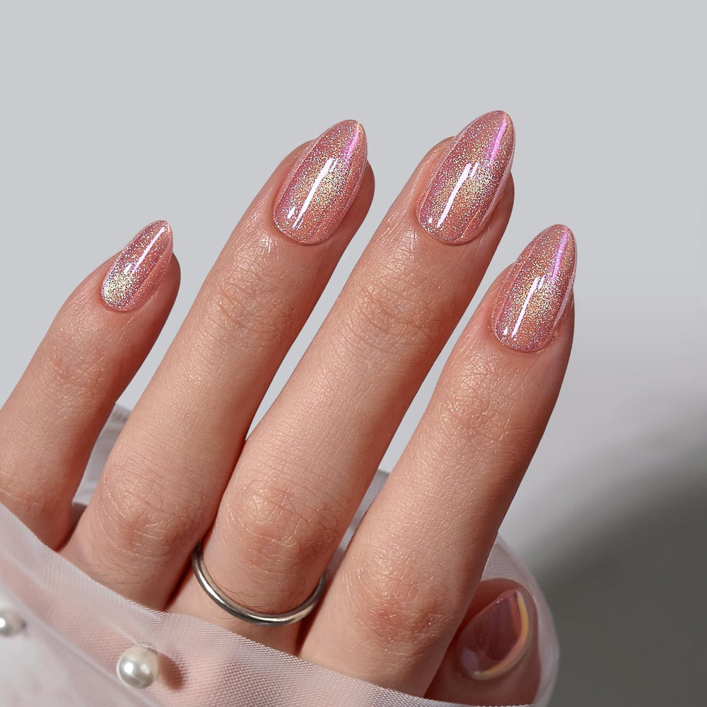 BTArtbox pink-cat-eye almond nails side-view flexible wear