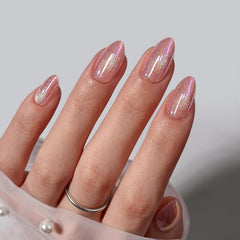 BTArtbox pink-cat-eye almond nails side-view flexible wear