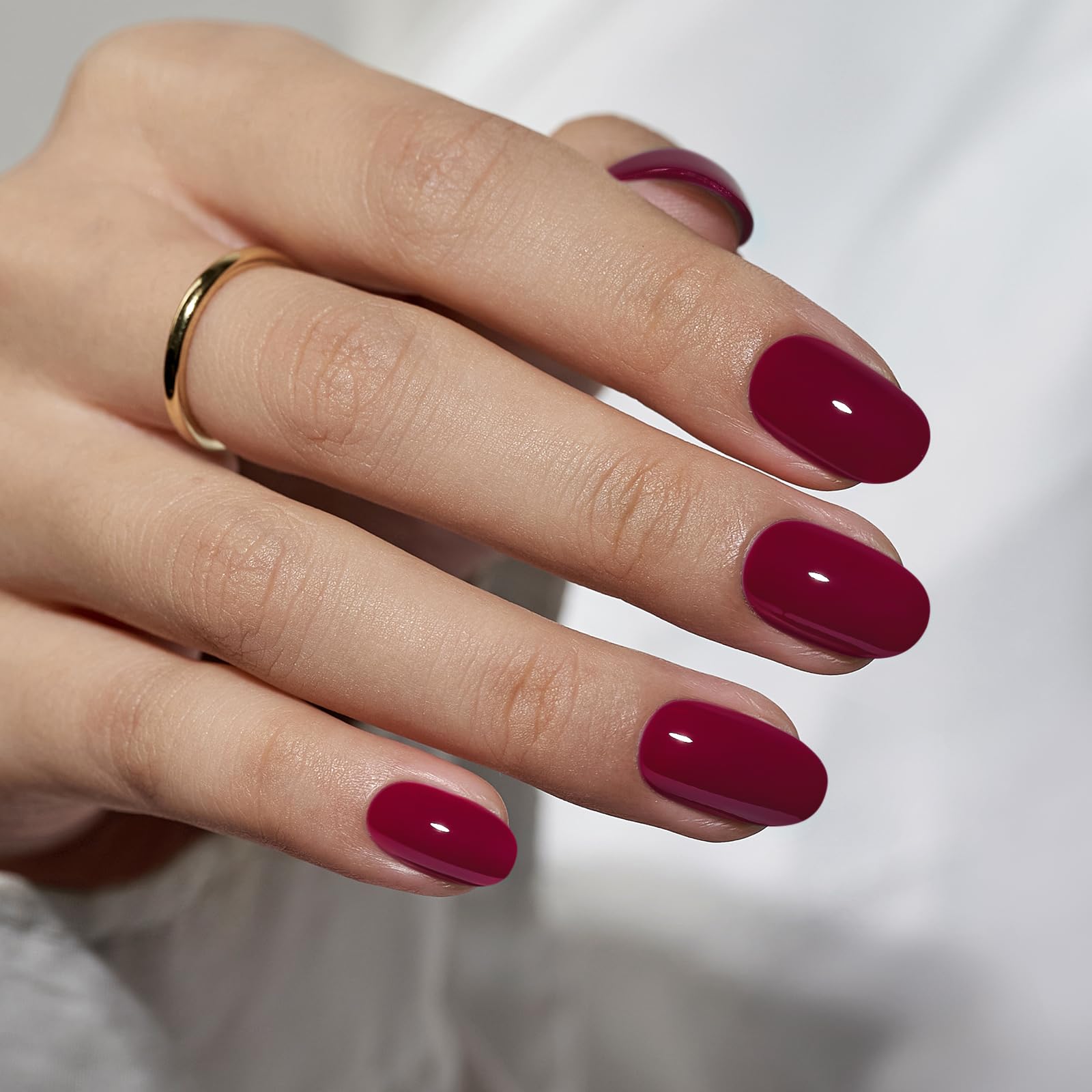 BTArtbox press-on nails short red grape oval with glossy gel finish for fast DIY manicures.