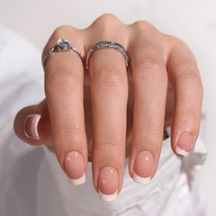 BTArtbox press-on nails square French tip short close-up for salon-style results