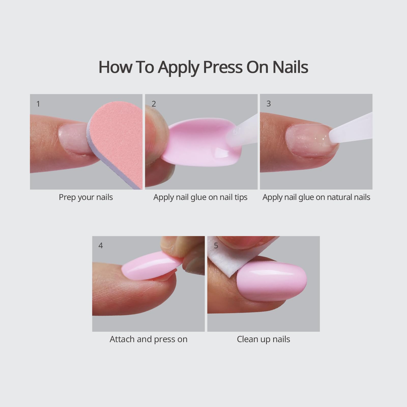 BTArtbox press-on nails square solid pink short finish with top coat for glossy durability