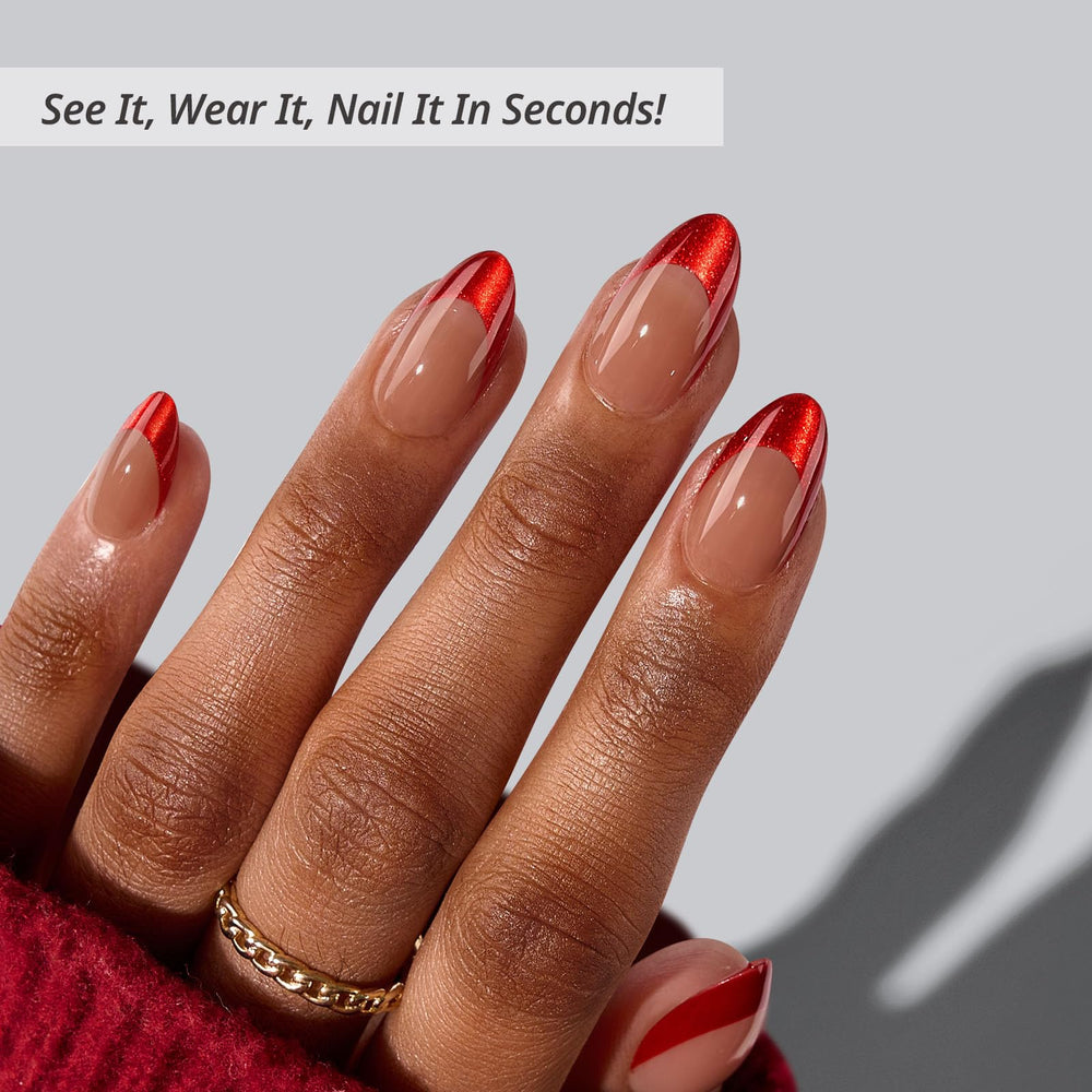 BTArtbox Red Cat Eye nails close-up showing vibrant shimmer and depth.