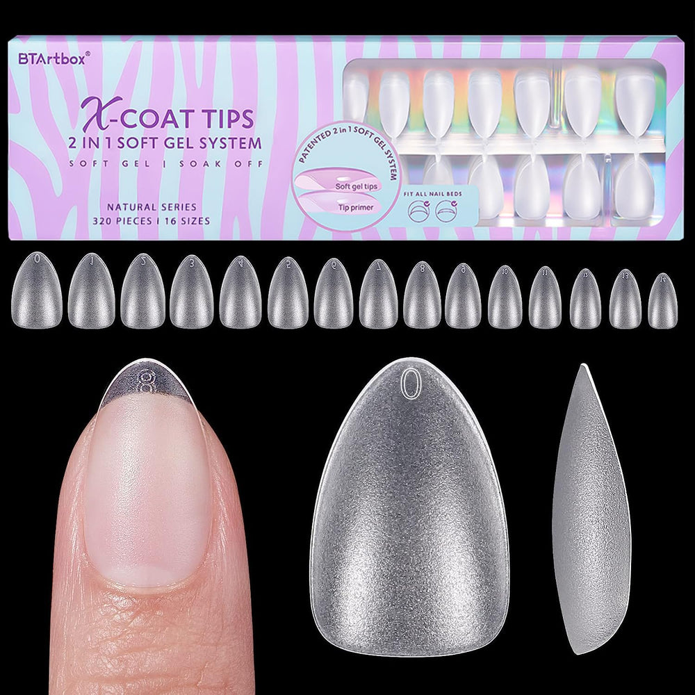BTArtbox short almond nail tips front view for natural short extensions and easy DIY manicure.