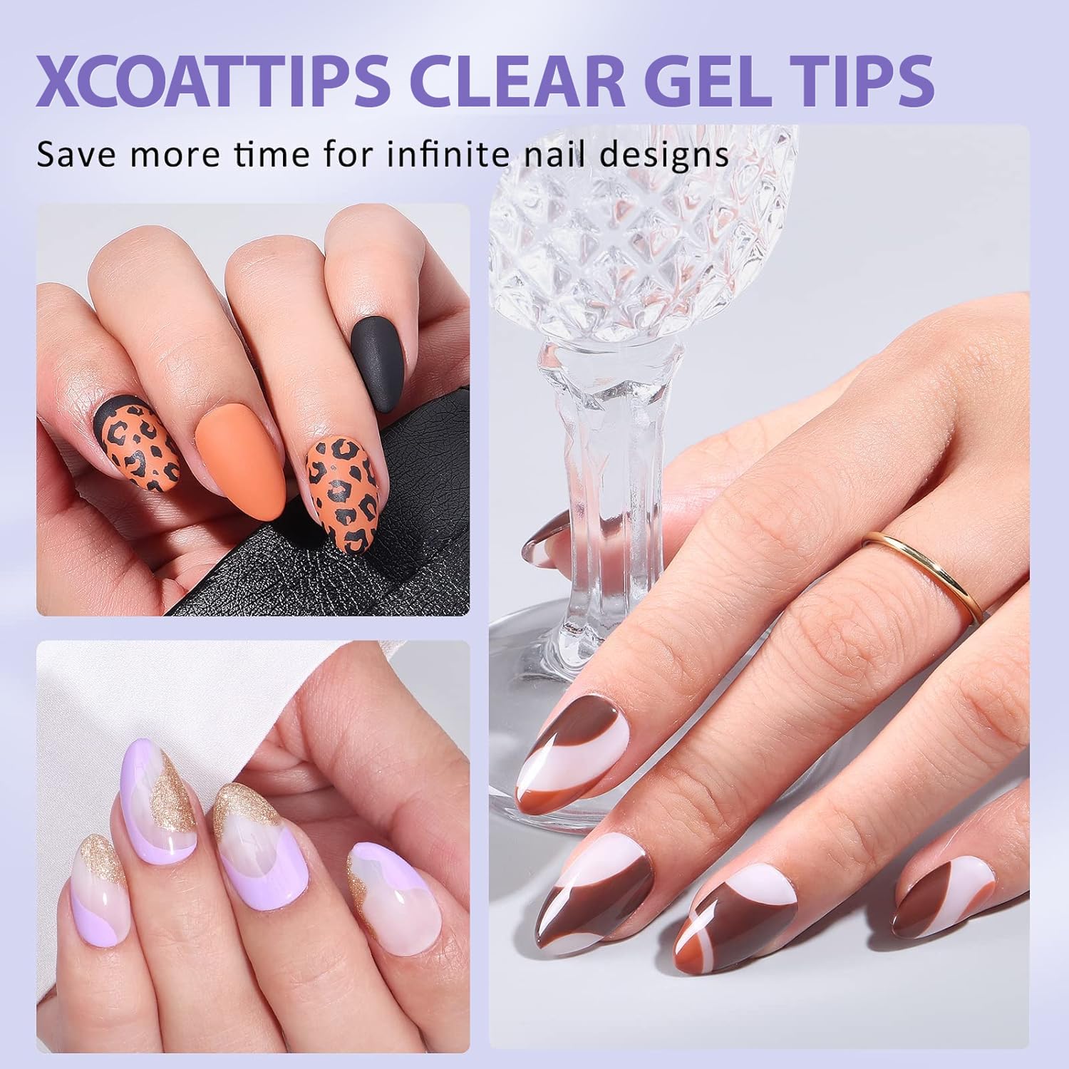 BTArtbox short almond nail tips natural look with clear gel for seamless nail extensions.