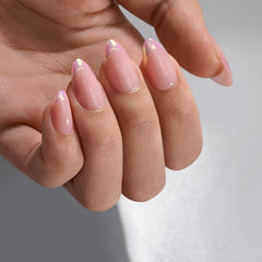 BTArtbox short nails almond with metallic chrome silver finish for modern chic appeal