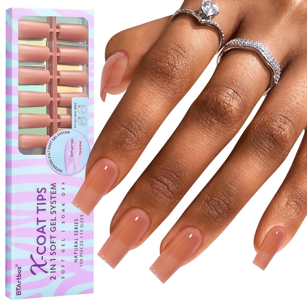 BTArtbox soft gel nail tips square XCOATTIPS closeup shows natural matte finish for strong adhesion