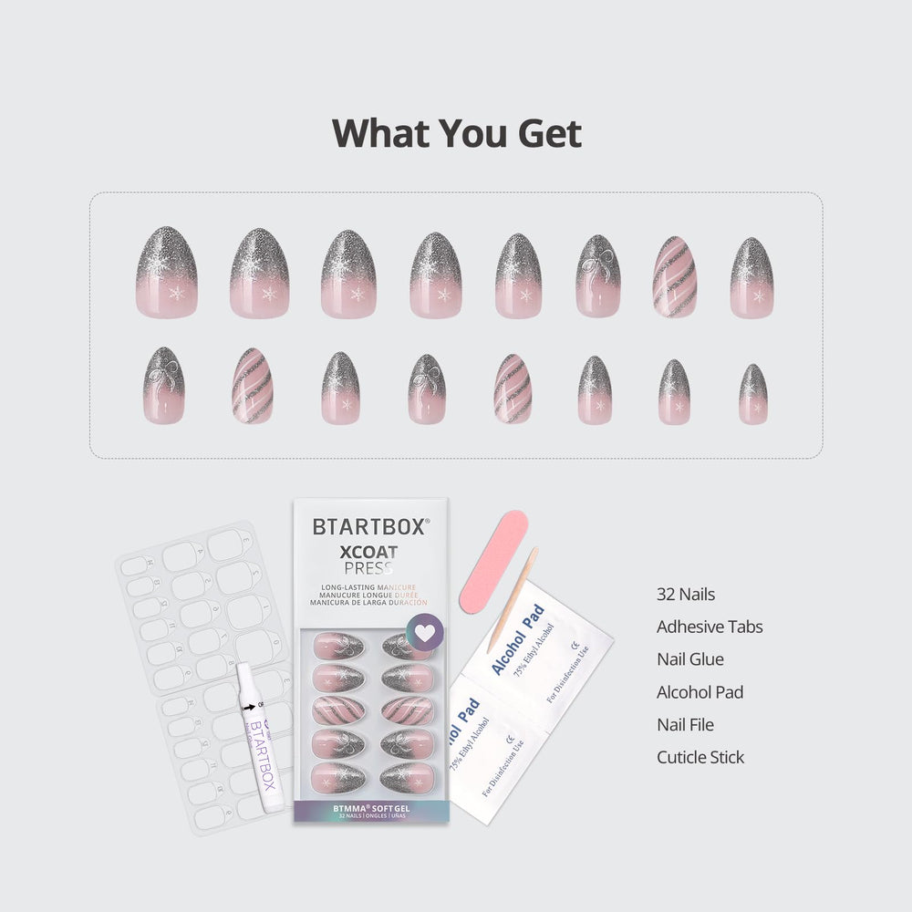 BTArtbox Sparkle Bow 32-nail kit packaging image emphasizes complete at-home manicure.