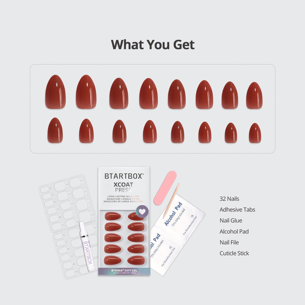 BTArtbox Spill Tea almond nails close-up emphasizes soft gel and semi-transparent finish