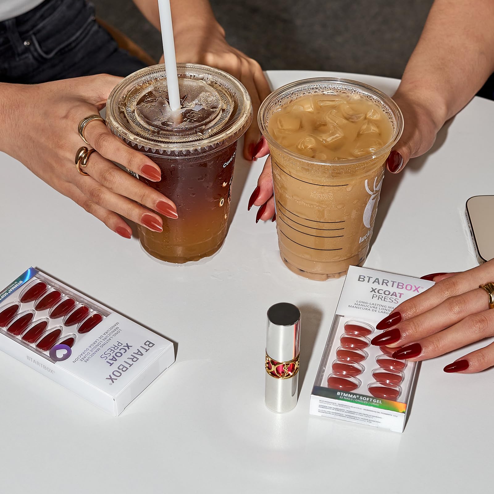 BTArtbox Spill Tea nails applying with glue highlights instant DIY manicure