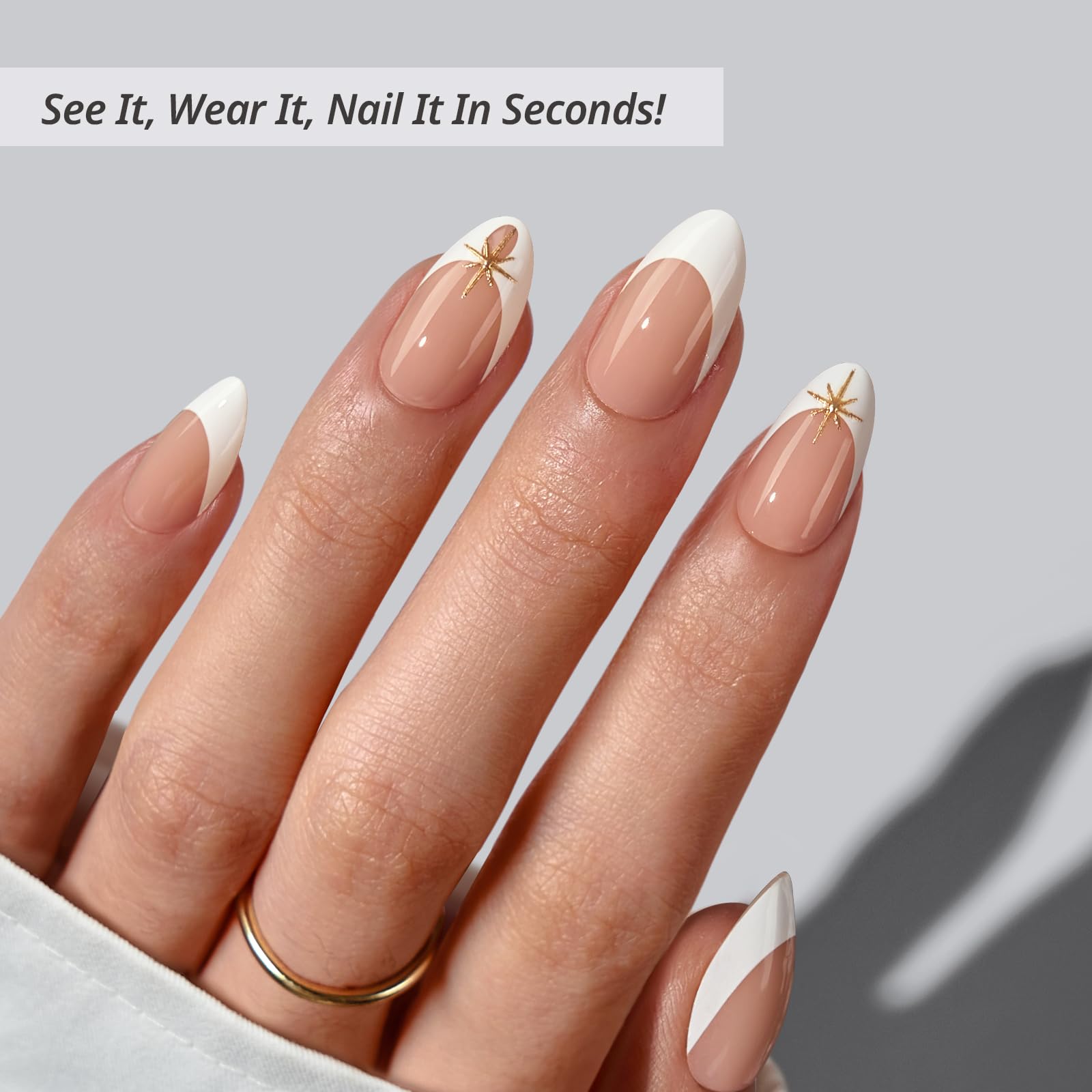 BTArtbox Starlight Frost nails with 3D gold tip glitter for holiday sparkle.