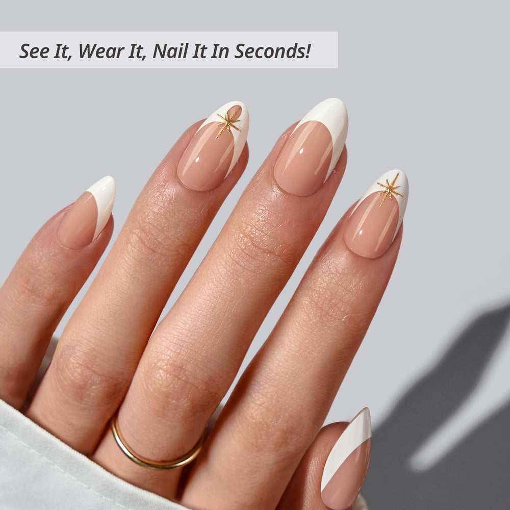 BTArtbox Starlight Frost nails with 3D gold tip glitter for holiday sparkle.