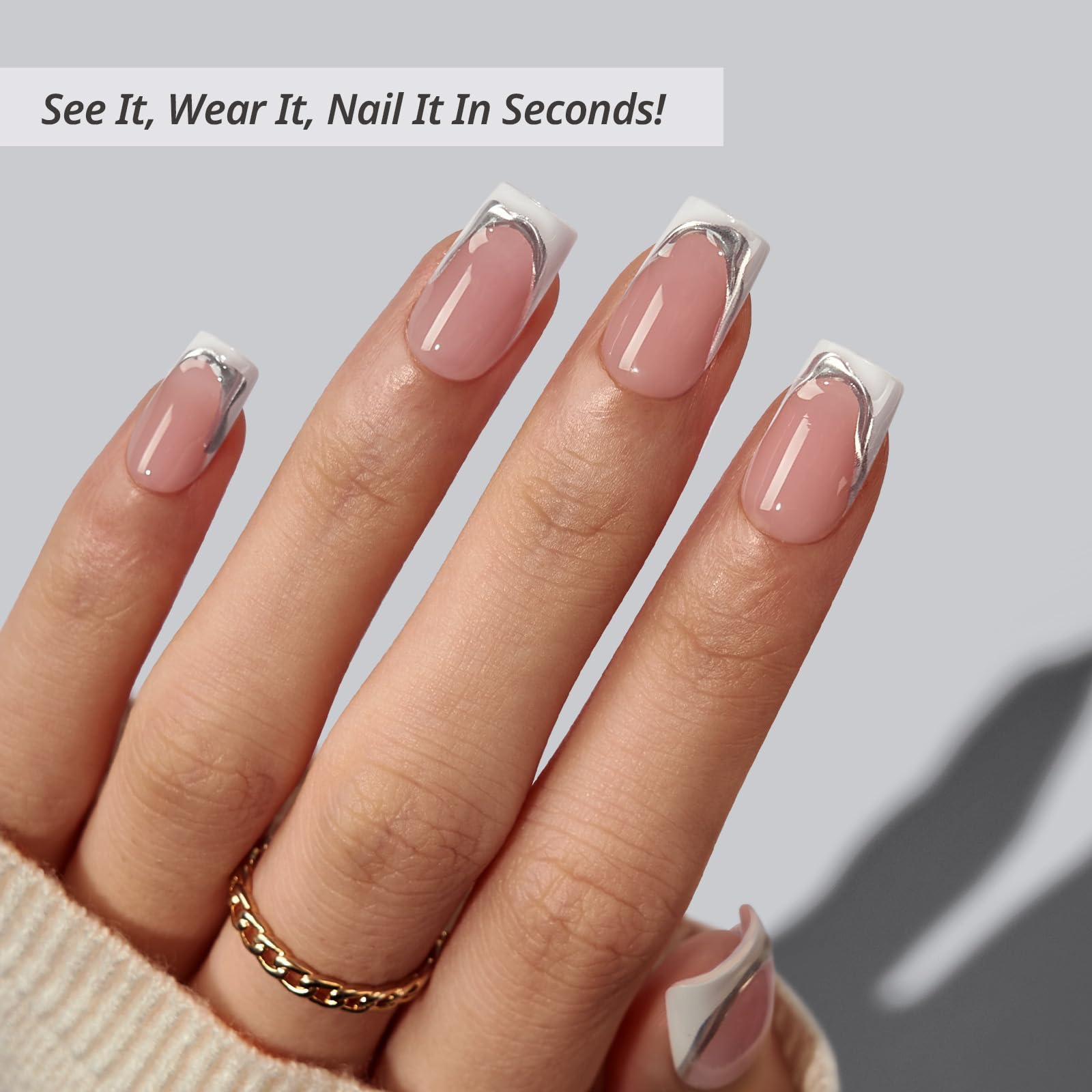 BTArtbox White French tip square nails ready for at-home gel glue application.