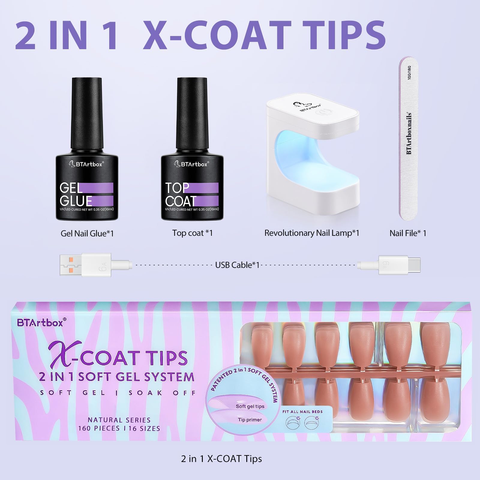 Kit BTArtbox XCOATTIPS compacto para manicuras diarias en casa