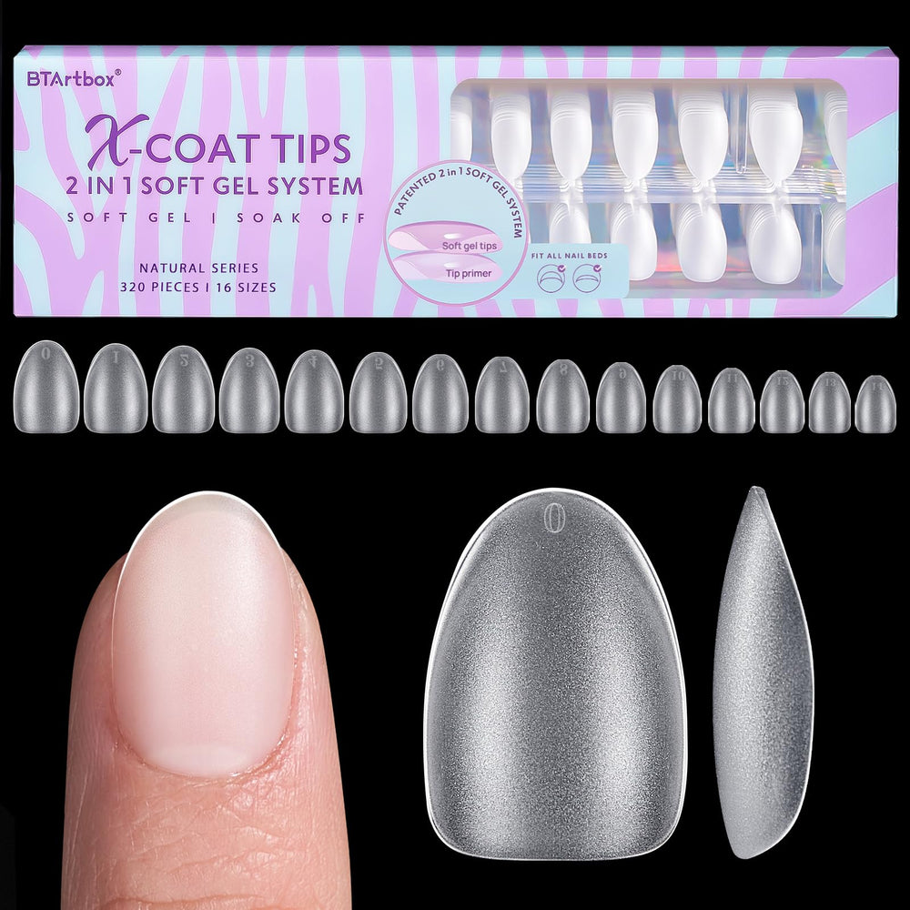 BTArtbox XCOATTIPS extra short almond nail tips in matte oval finish for natural daily wear