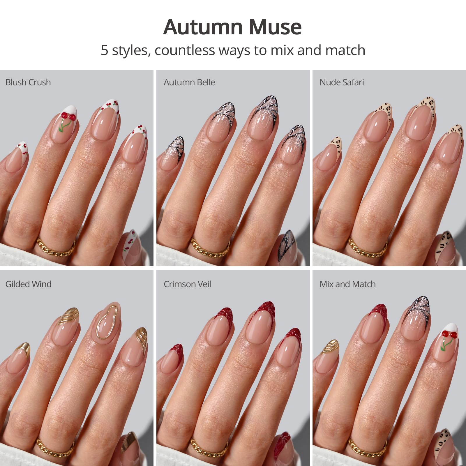 BTArtboxnails Autumn Muse short almond nails with French tip for versatile daily wear.