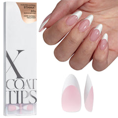 BTARTBOXNAILS French tip press-on nails pink almond for quick salon-like manicure.
