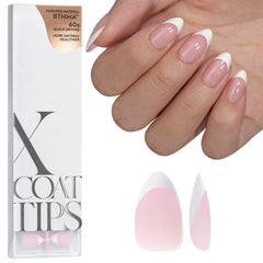 BTArtboxnails French tip press-on nails in pink short almond for quick French manicure.