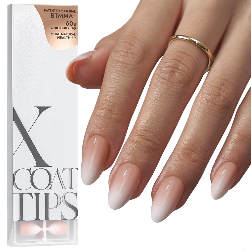 BTArtboxnails XCOATTIPS ombre short almond nails in nude tones for a fast, salon-like finish.