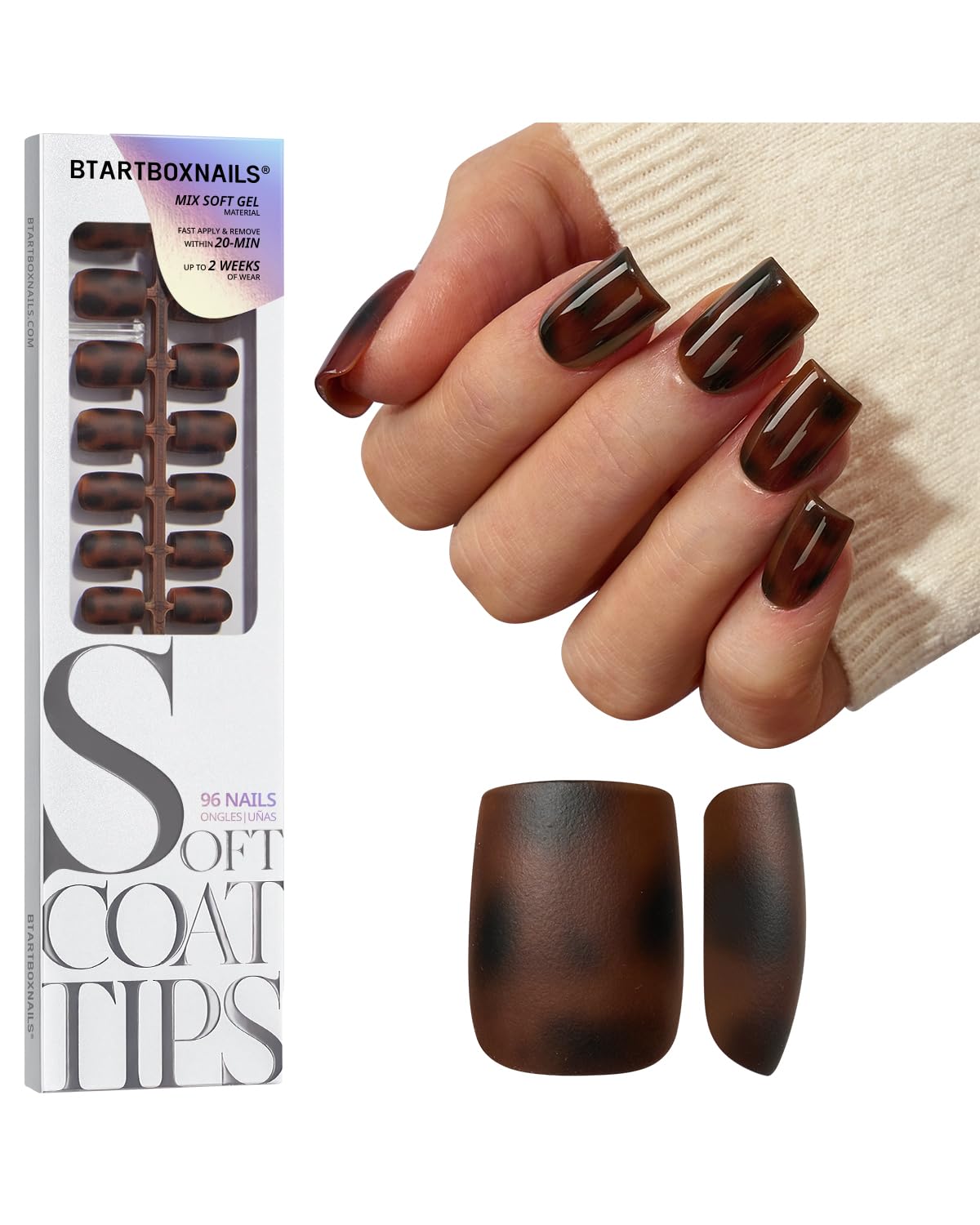 BTArtboxnails SoftCoattips tortoiseshell close-up for at-home salon-quality nails.