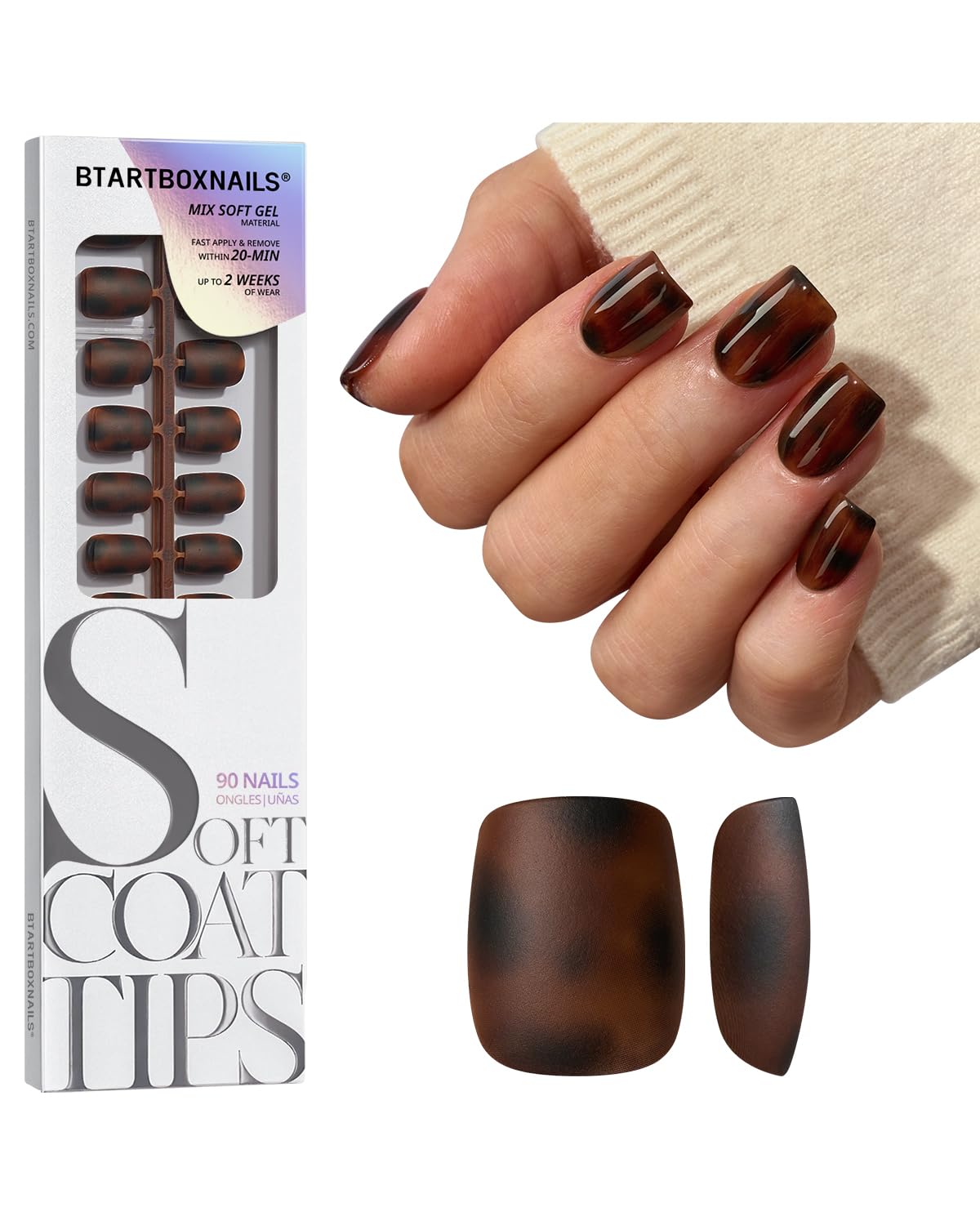BTArtboxnails SoftCoatTips tortoiseshell extra-short square nails for quick at-home manicures