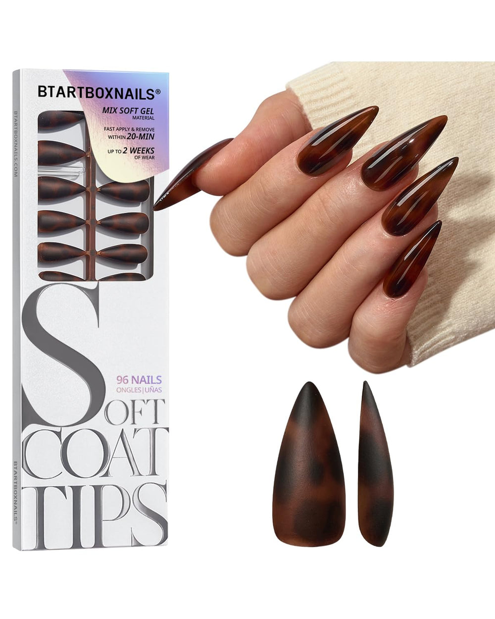 BTArtboxnails SoftCoattips tortoiseshell long stiletto set for at-home salon results