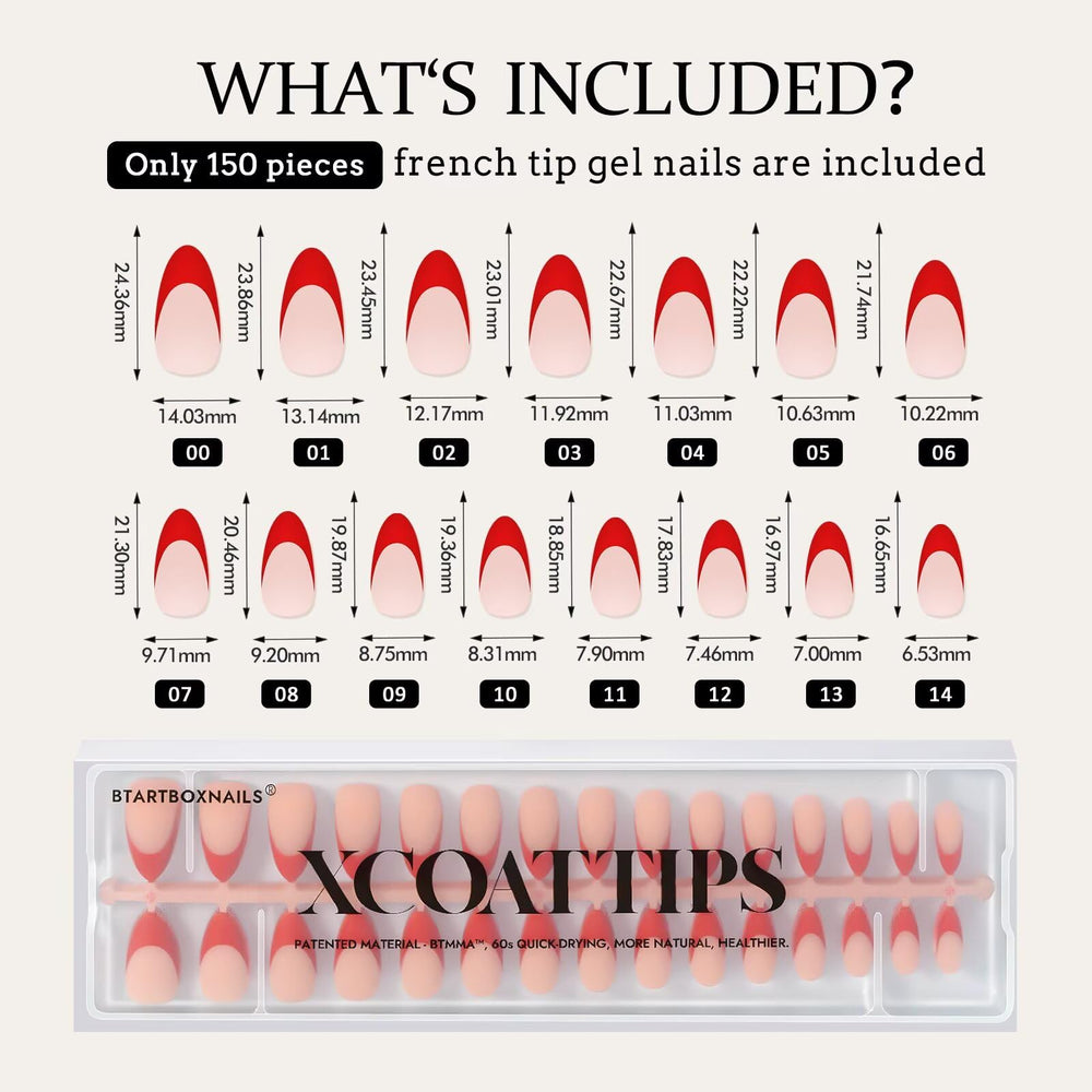 BTArtboxnails XCOATTIPS 150-piece packaging supports home salon use.