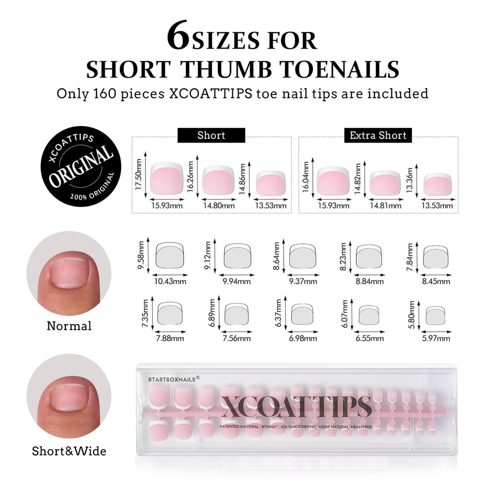 BTArtboxnails XCOATTIPS 6 sizes for toe nails ensure precise fit for most nail beds
