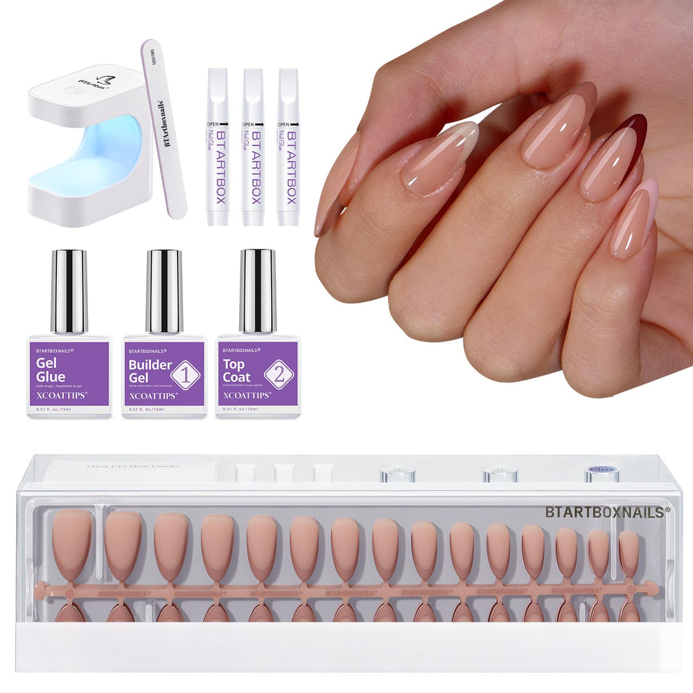BTArtboxnails XCOATTIPS almond nails close-up for salon-style French tips at home