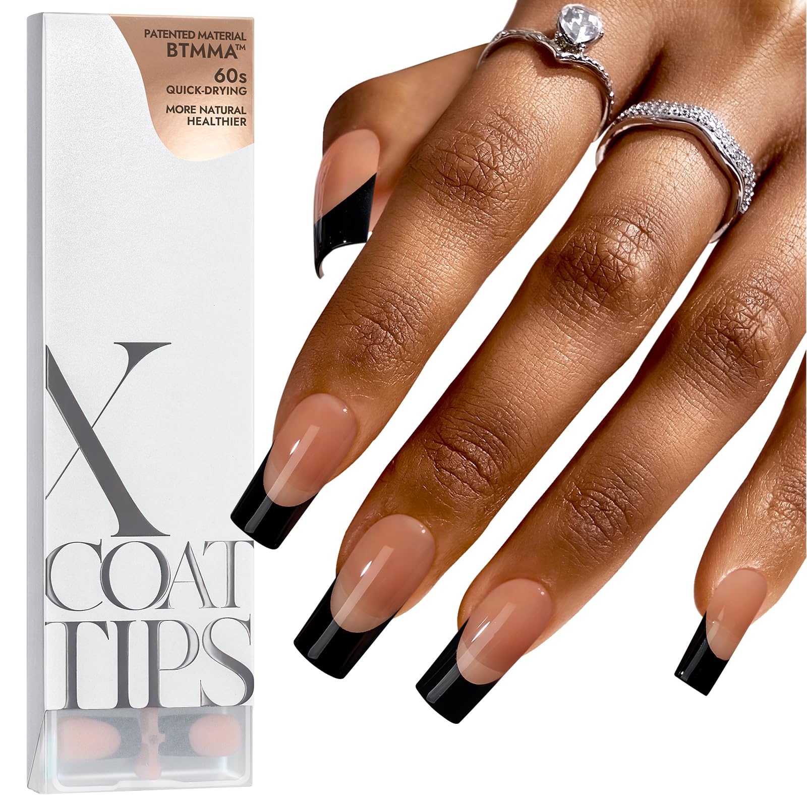 BTArtboxnails XCOATTIPS black French tip nails for quick at-home salon results
