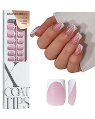 BTARTBOXNAILS XCOATTIPS pink glitter base French tips for quick at-home salon-quality manicure