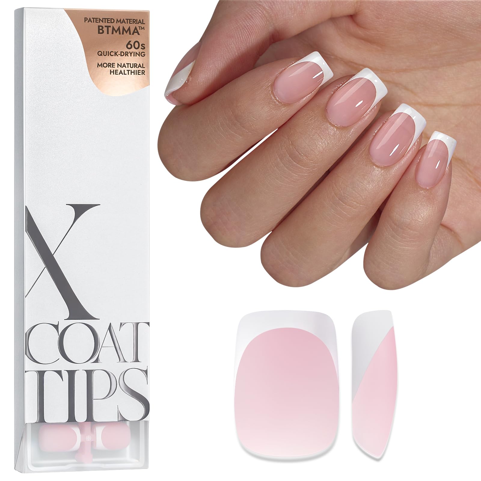 BTArtboxnails XCOATTIPS French Tip Nails in pink square for quick DIY manicure