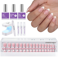 BTArtboxnails XCOATTIPS kit layout showing all-in-one french nail system for home use