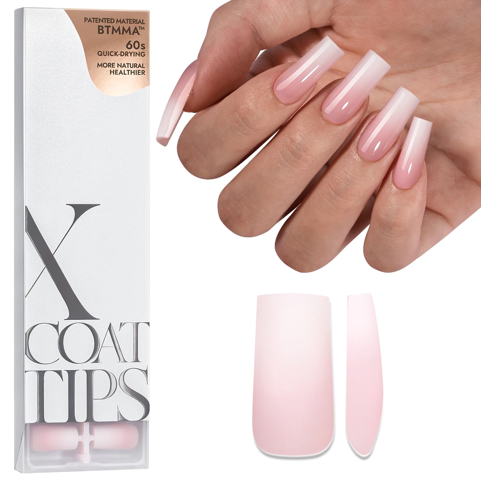 BTArtboxnails XCOATTIPS ombre square nails pink-white gradient for a salon-like manicure.