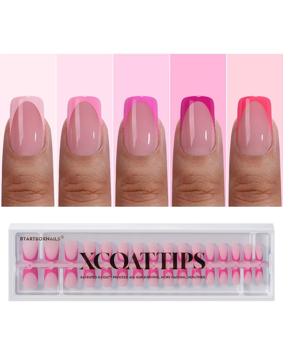 BTArtboxnails XCOATTIPS pink French tip set for classic salon-style nails at home.