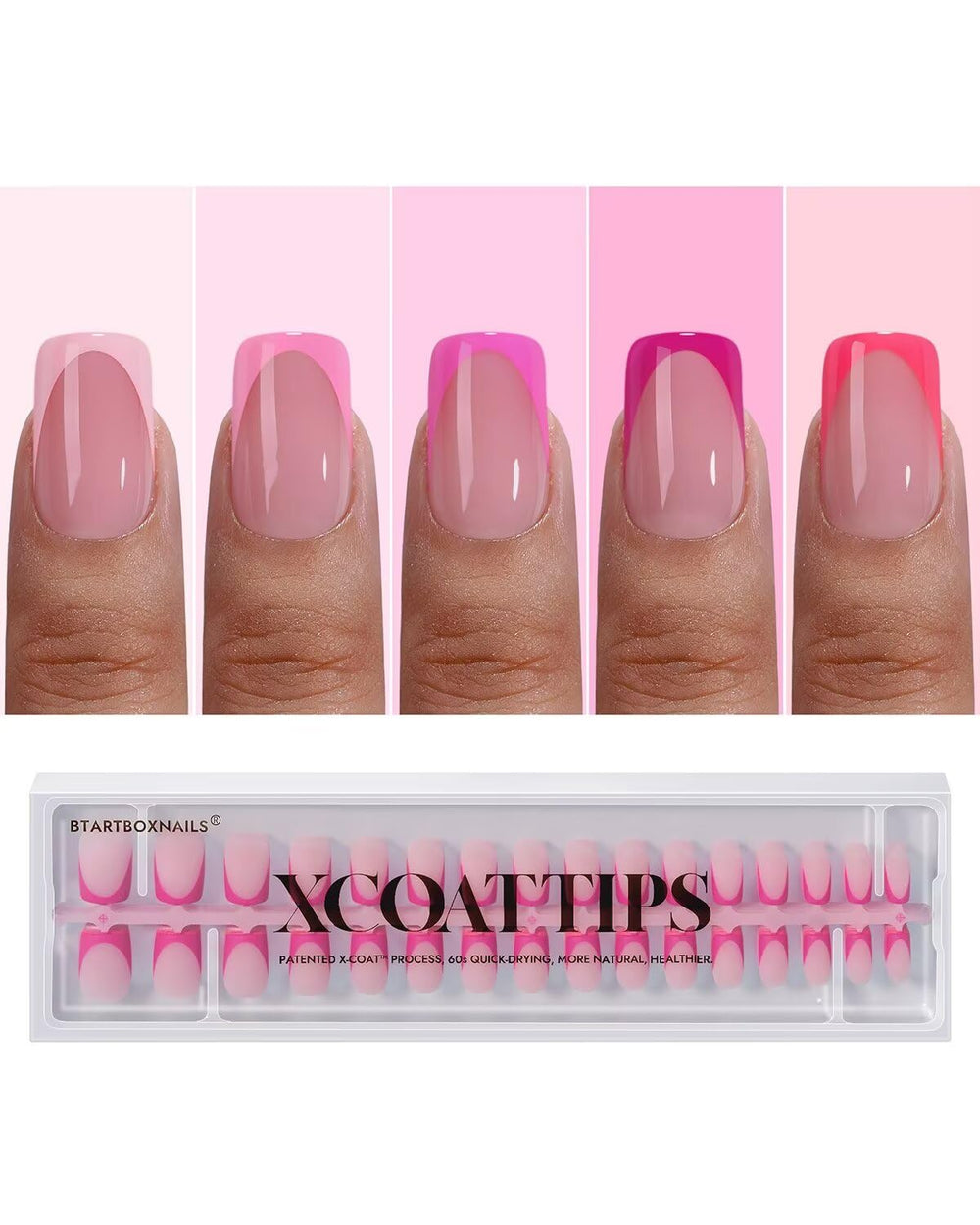 BTArtboxnails XCOATTIPS pink French tip set for classic salon-style nails at home.