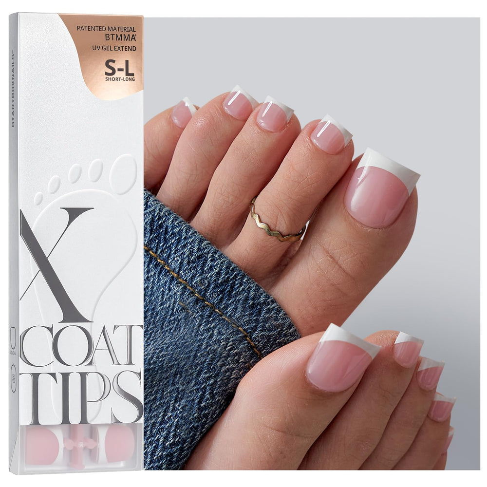 BTArtboxnails XCOATTIPS pink square toe nails—150-piece set for quick at-home pedicures.