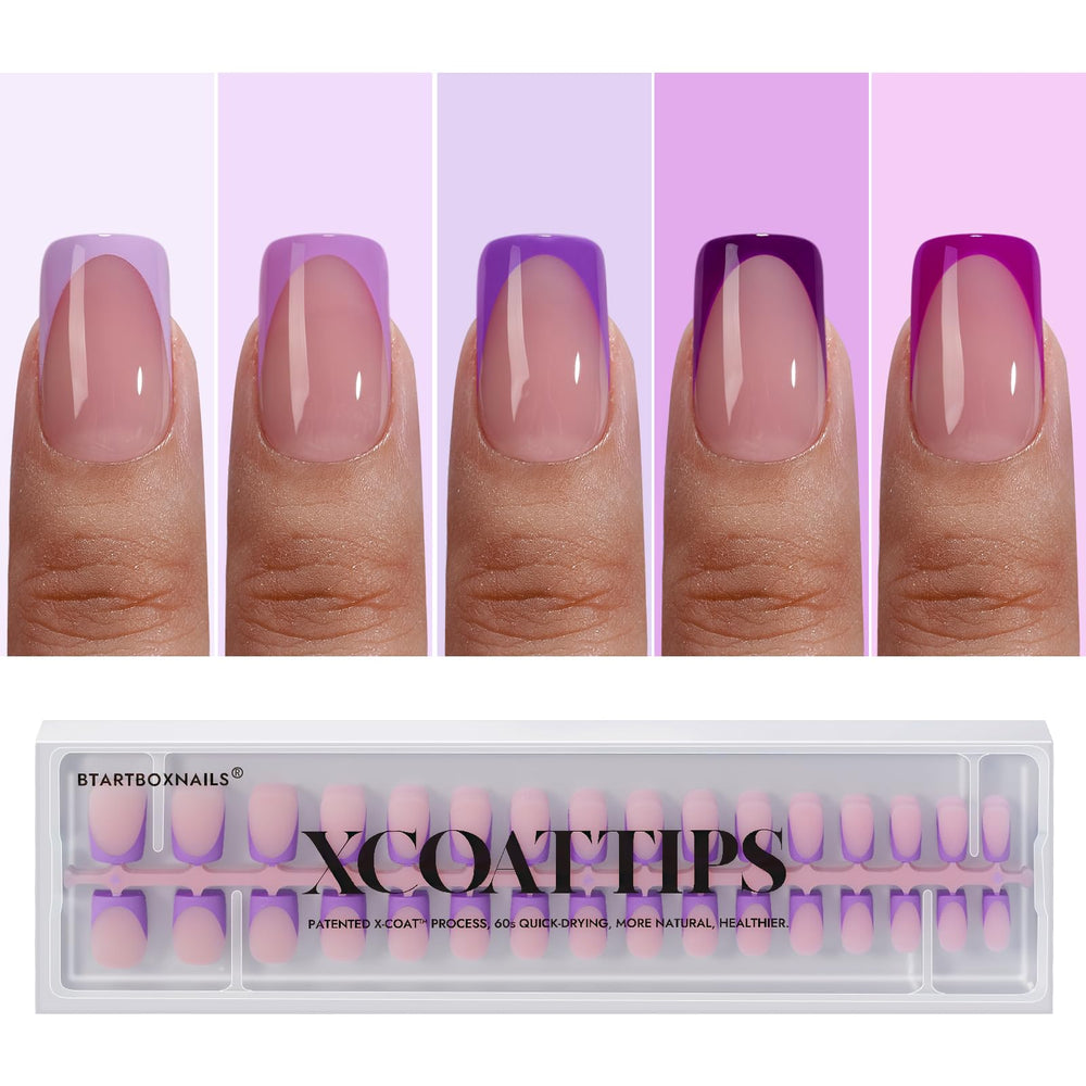 BTArtboxnails XCOATTIPS purple French tip short square nails for quick at-home manicure